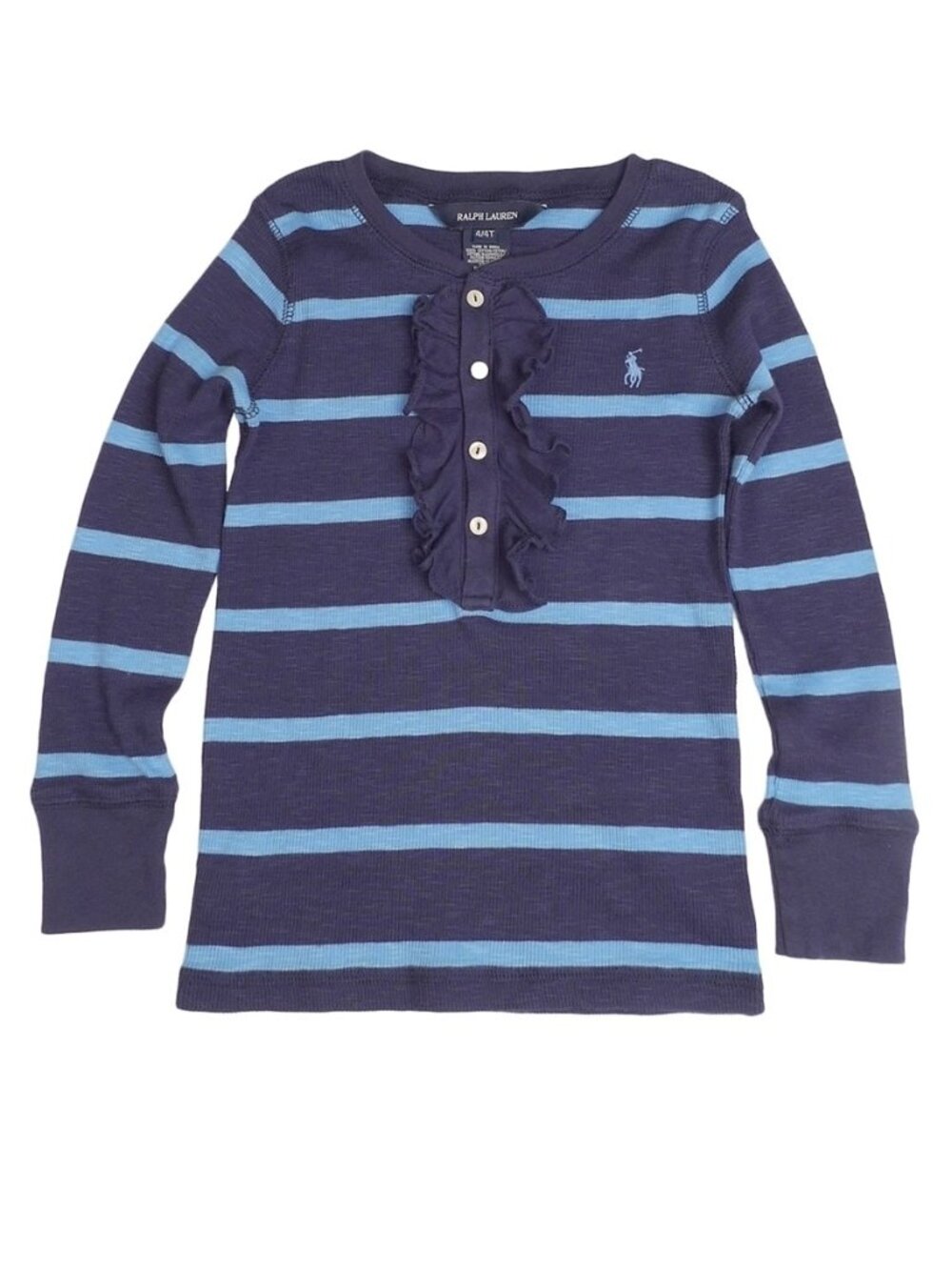 NWT Ralph Lauren Girl’s Striped Henley Shirt with Ruffle / Girl Size 4